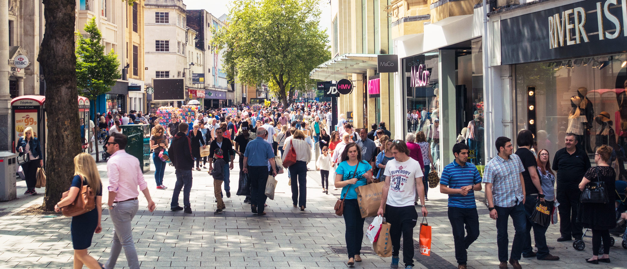 pedestrian promenade filled with people